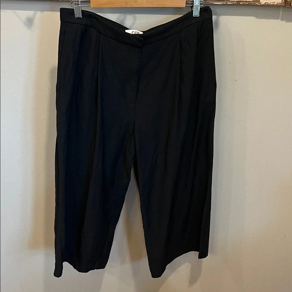 COS Wide Leg Cropped Relaxed Pleated Linen Blend Pants Size 10